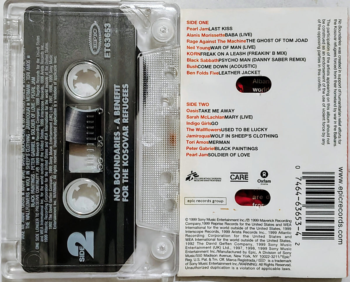 Various Artists (Pearl Jam, Korn, Black Sabbath, Bush, Alanis Morrisette, Rage Against The Machine) - "No Boundaries Compilation (1999)" - CASSETTE TAPE VG/VG *🚨*