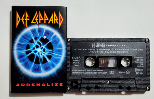 Def Leppard - "Adrenalize" - CASSETTE TAPE (Canada; black shell; Chrome; DOLBY HX PRO) VG+/VG+